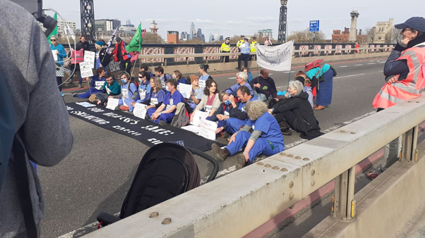 XR Doctors blockade Lambeth Bridge.